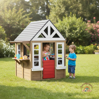 Inspire Imaginative Play with Outdoor Kids Cedar Wooden Playhouse Kitchen