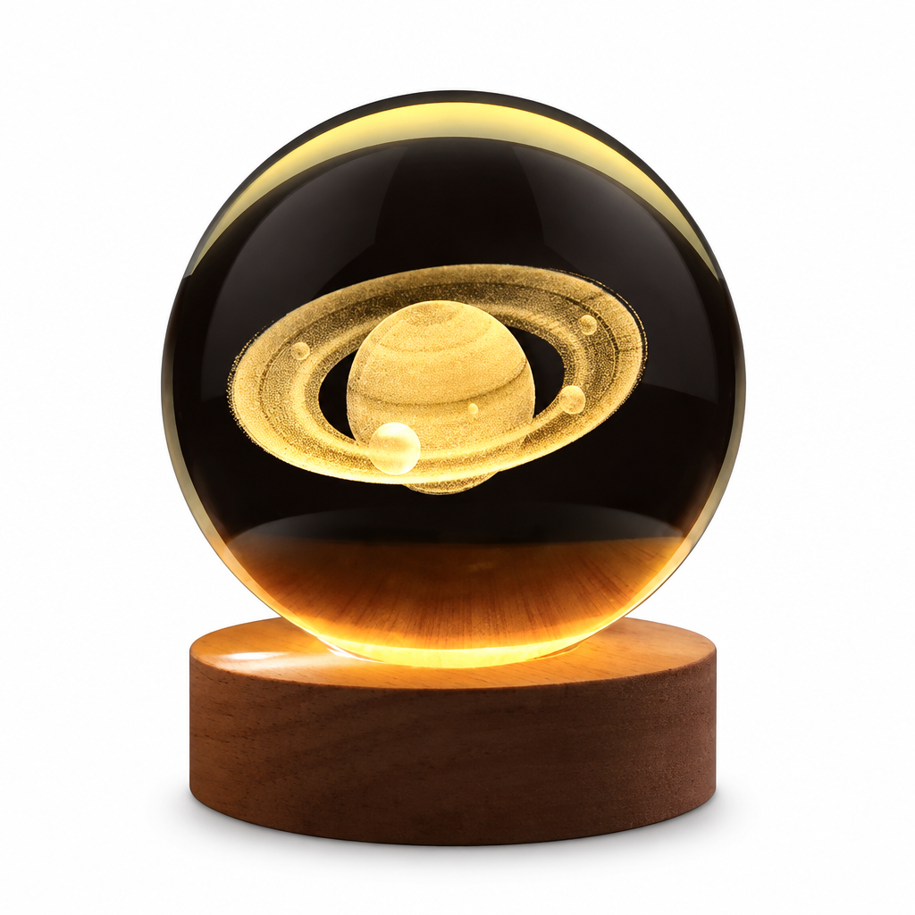 Saturn globe lamp on white background