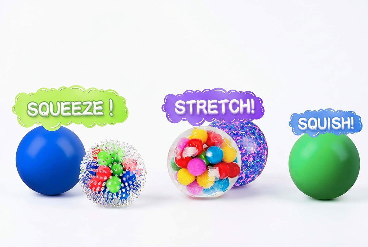 Sensory balls on a white background with the original text retained