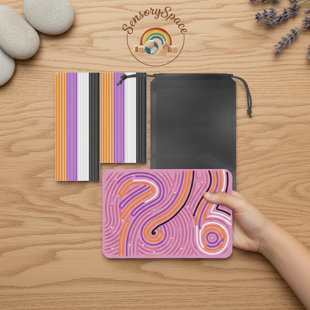 Sensory busy board on warm wood background