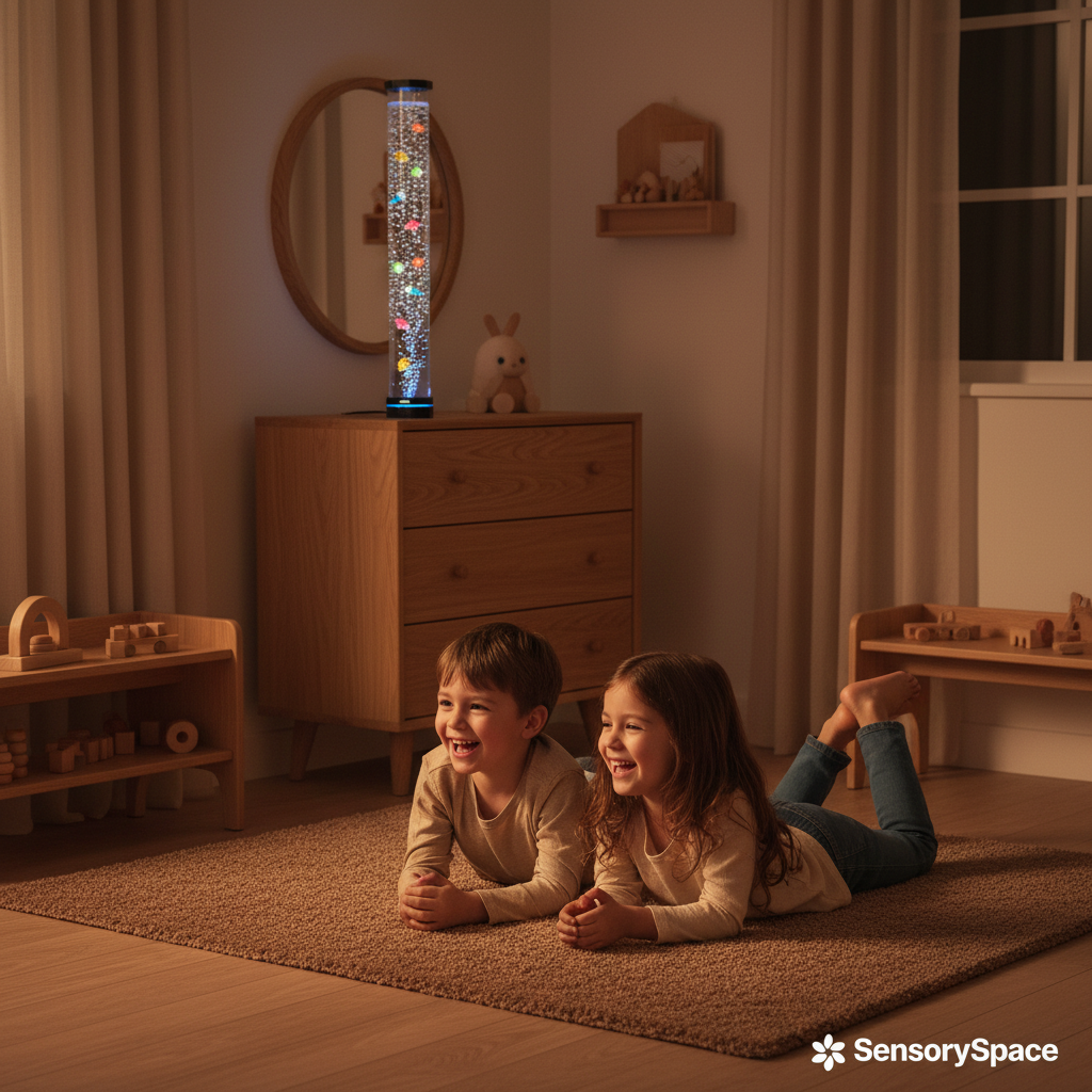 Siblings Watching Lamp Together