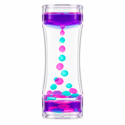 Single liquid motion timer standing centered, front view, white background, no text