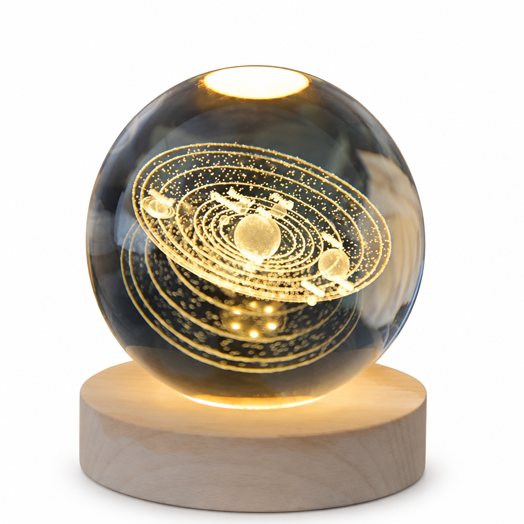 Solar-system globe with white base on white background