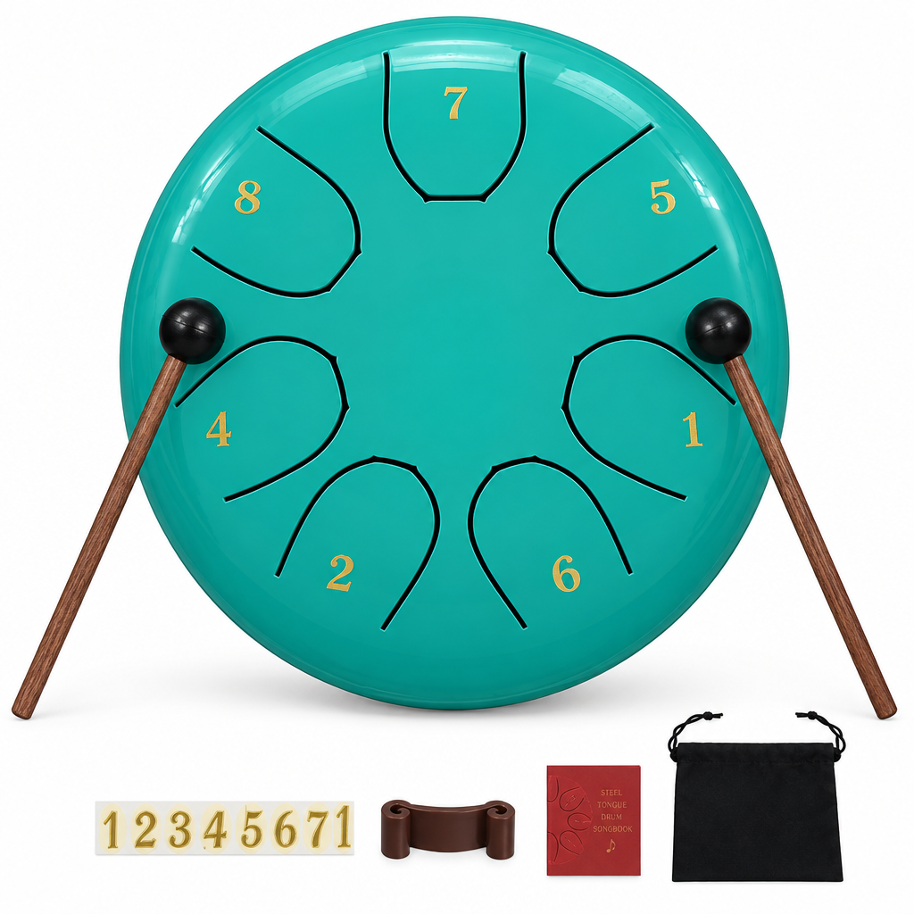 Teal drum and accessories