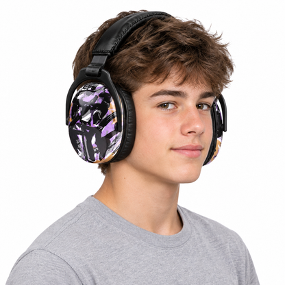 Teen wearing the patterned earmuffs