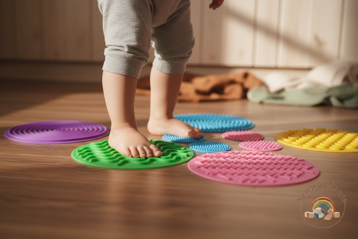 Toddler feet on tactile mats