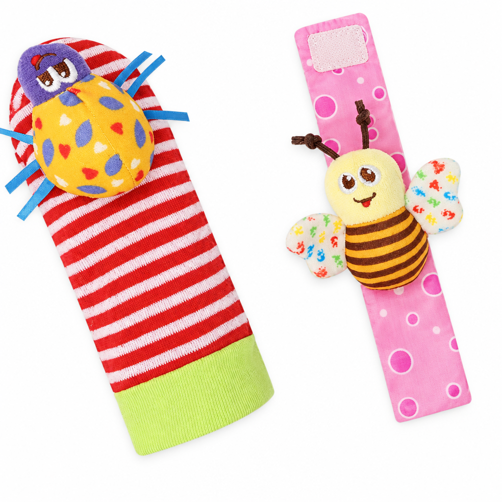 Two wrist rattles on a clean white background with bottom clutter removed