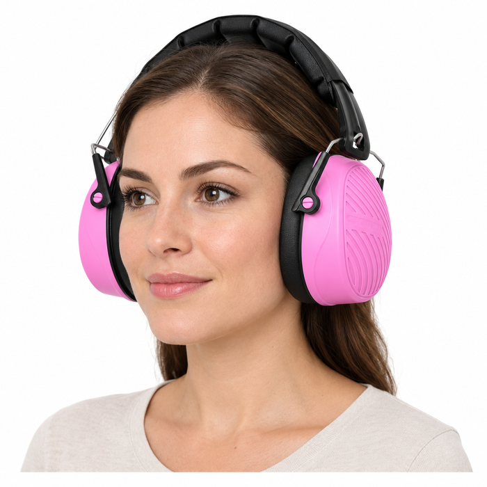 Woman wearing pink earmuffs