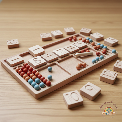 Wooden math board angle with logo