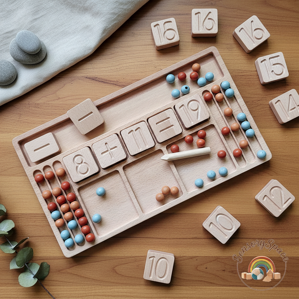 Wooden math board with logo